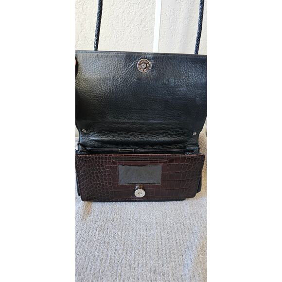 Brighton Leather Croc Embossed Crossbody Shoulder Bag Women Brown Black - Picture 6 of 14